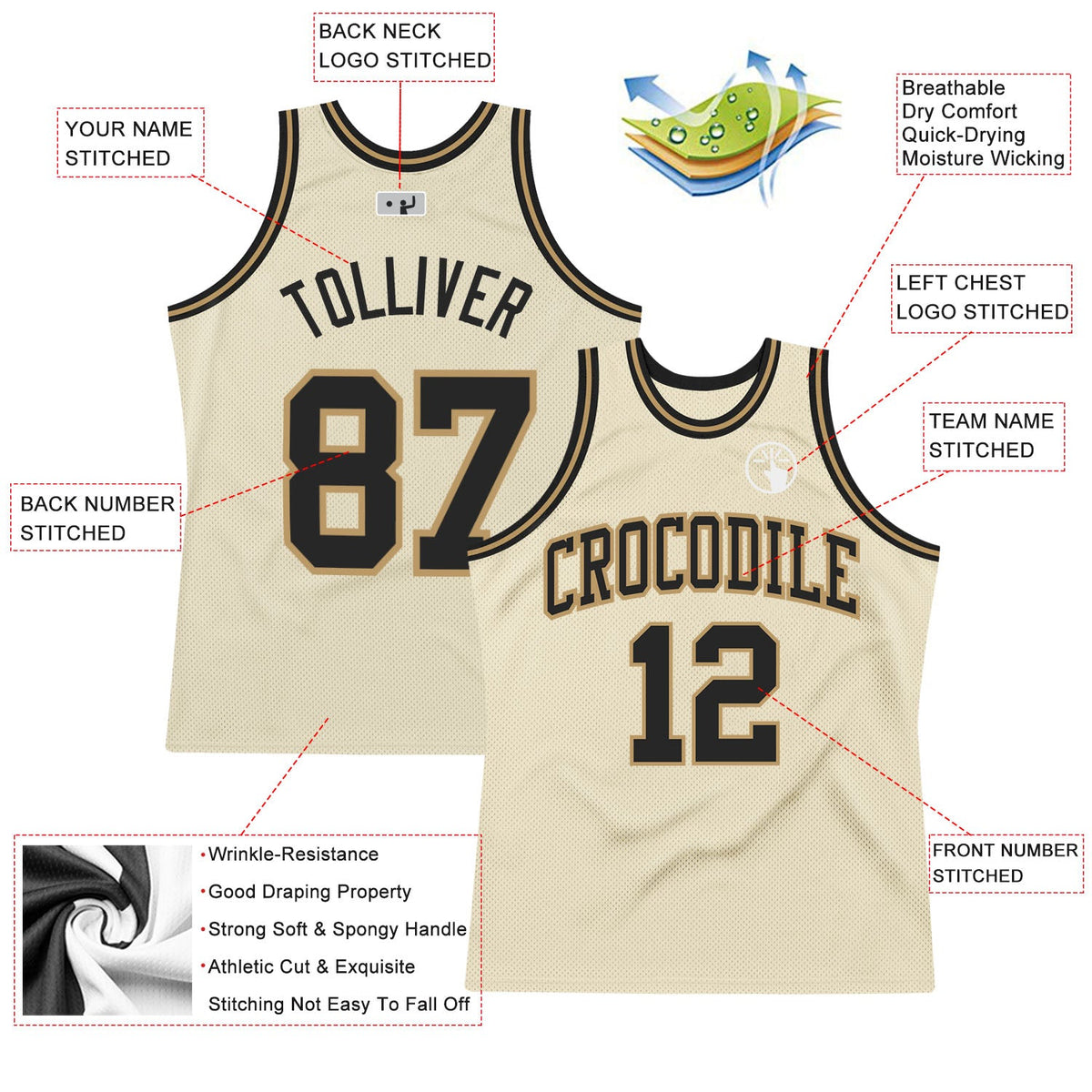Custom Cream Black-Old Gold Authentic Throwback Basketball Jersey - Back