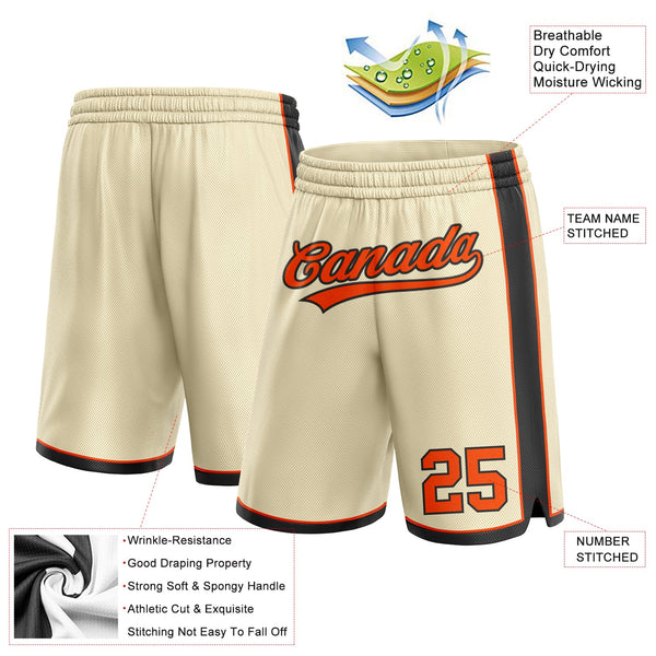 Custom Cream Orange-Black Authentic Basketball Shorts alternate