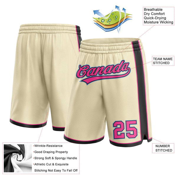 Custom Cream Pink Black-Light Blue Authentic Basketball Shorts alternate