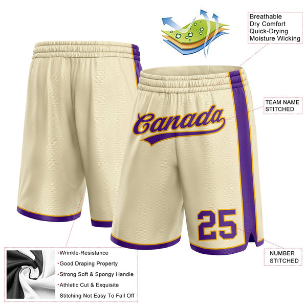Custom Cream Purple-Gold Authentic Basketball Shorts alternate