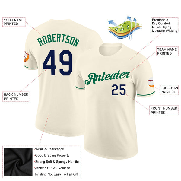 Custom Cream Navy-Kelly Green Performance T-Shirt alternate