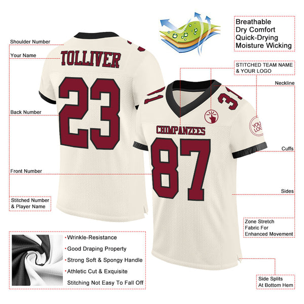 Custom Cream Crimson-Black Mesh Authentic Football Jersey alternate