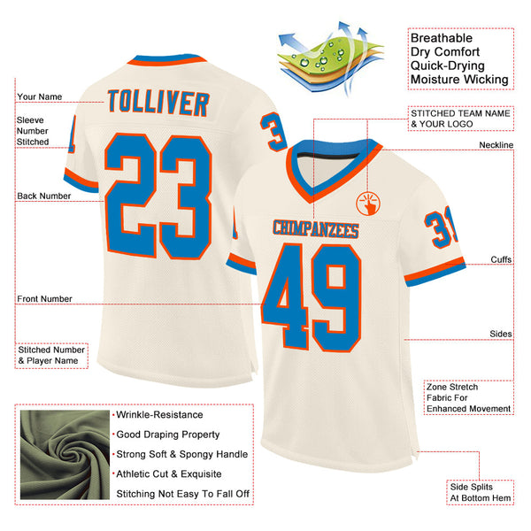 Custom Cream Blue-Orange Mesh Authentic Throwback Football Jersey alternate