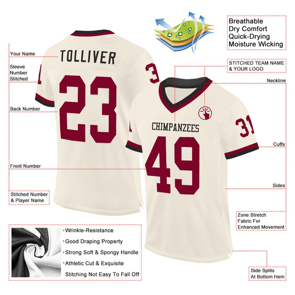 Custom Cream Maroon-Black Mesh Authentic Throwback Football Jersey alternate