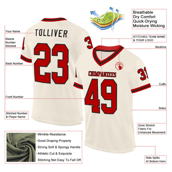 Custom Cream Red-Black Mesh Authentic Throwback Football Jersey alternate
