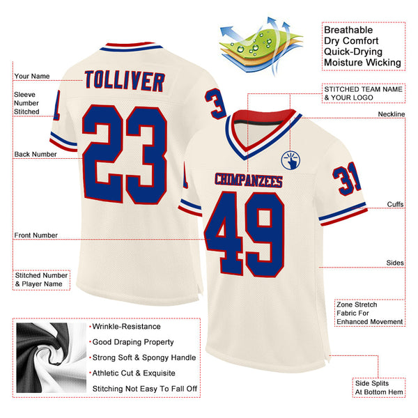 Custom Cream Royal Red-White Mesh Authentic Throwback Football Jersey alternate