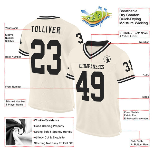 Custom Cream Black-White Mesh Authentic Throwback Football Jersey alternate
