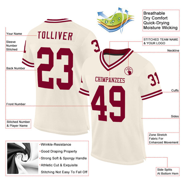Custom Cream Maroon-White Mesh Authentic Throwback Football Jersey alternate