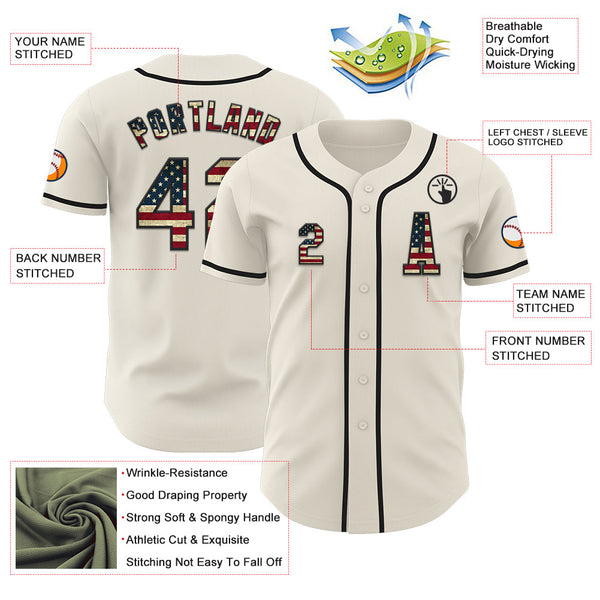 Custom Cream Vintage USA Flag-Black Authentic Baseball Jersey alternate