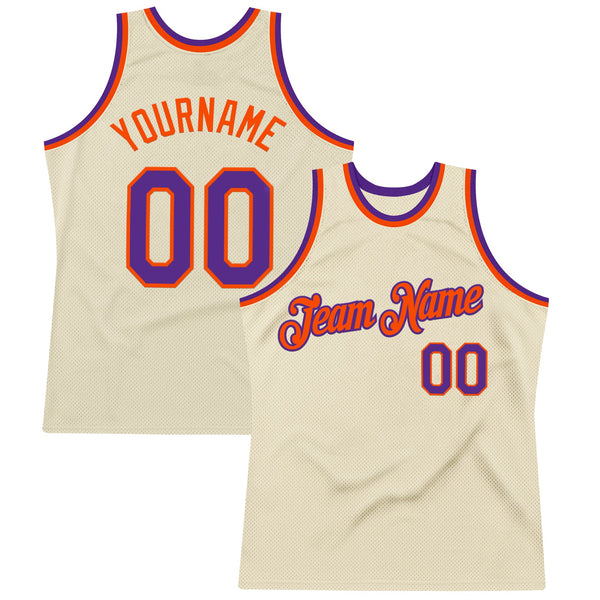 Custom Cream Purple-Orange Authentic Throwback Basketball Jersey