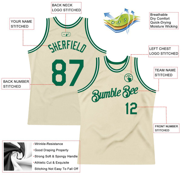 Custom Cream Kelly Green-White Authentic Throwback Basketball Jersey alternate
