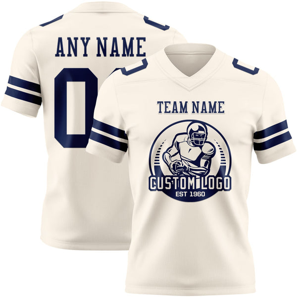 Custom Cream Navy Authentic Football Jersey alternate