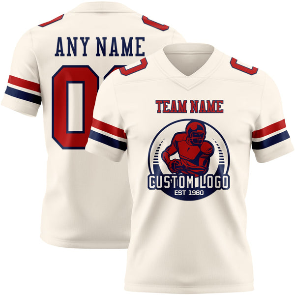 Custom Cream Red-Navy Authentic Football Jersey alternate