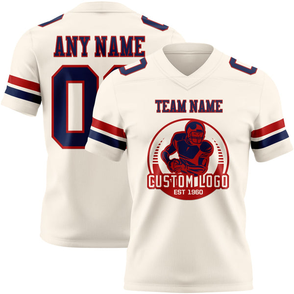 Custom Cream Navy-Red Authentic Football Jersey alternate