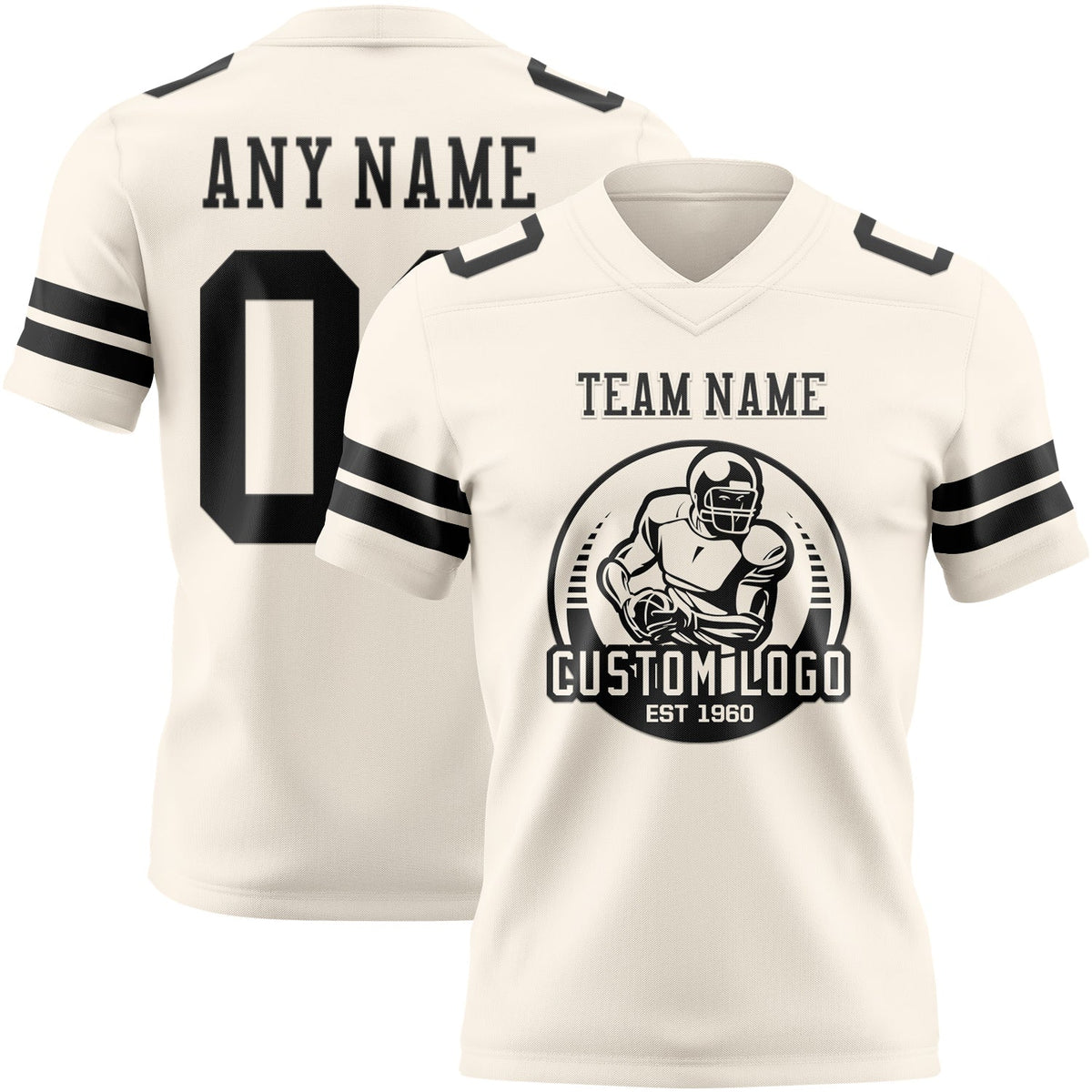 Custom Cream Black Authentic Football Jersey - Back