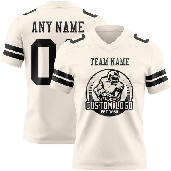 Custom Cream Black Authentic Football Jersey alternate