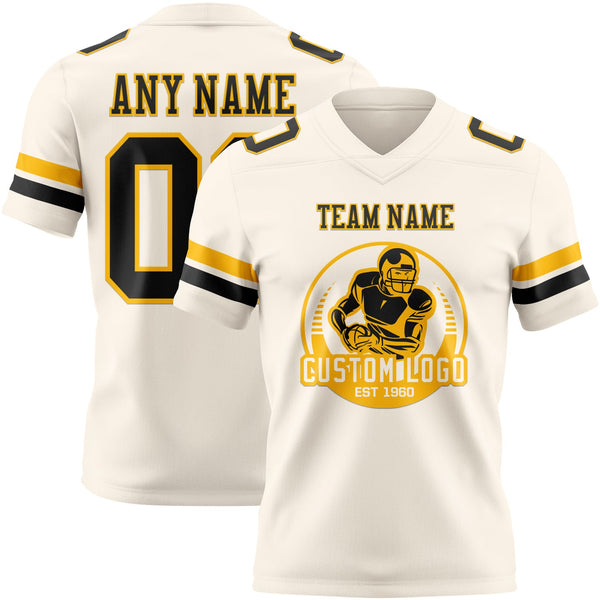 Custom Cream Black-Gold Authentic Football Jersey alternate