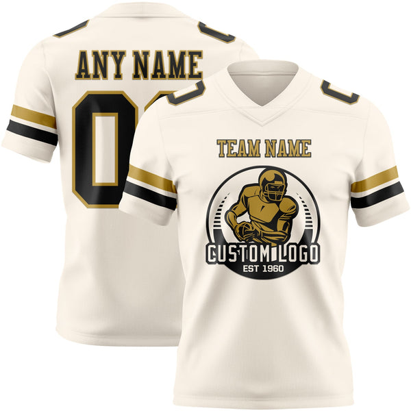 Custom Cream Black-Old Gold Authentic Football Jersey alternate