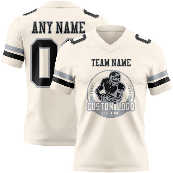 Custom Cream Black-Gray Authentic Football Jersey alternate