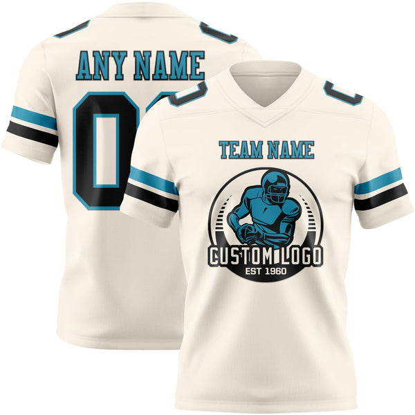 Custom Cream Black-Panther Blue Authentic Football Jersey alternate