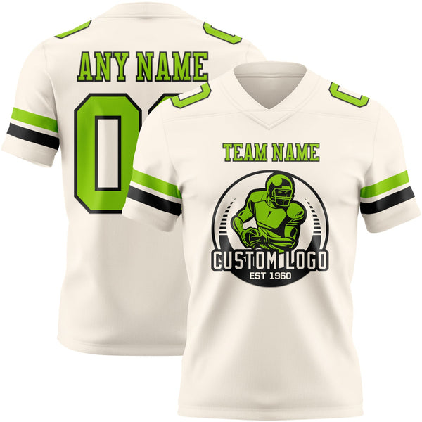 Custom Cream Neon Green-Black Authentic Football Jersey alternate