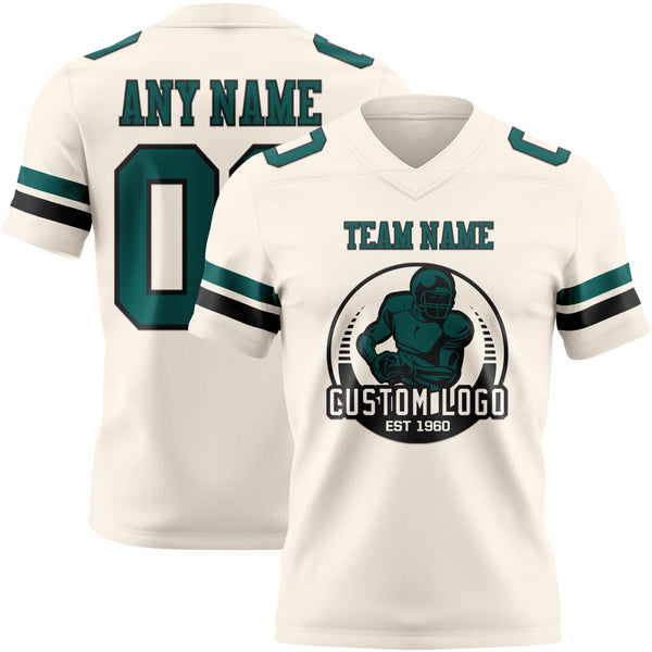 Custom Cream Midnight Green-Black Authentic Football Jersey alternate
