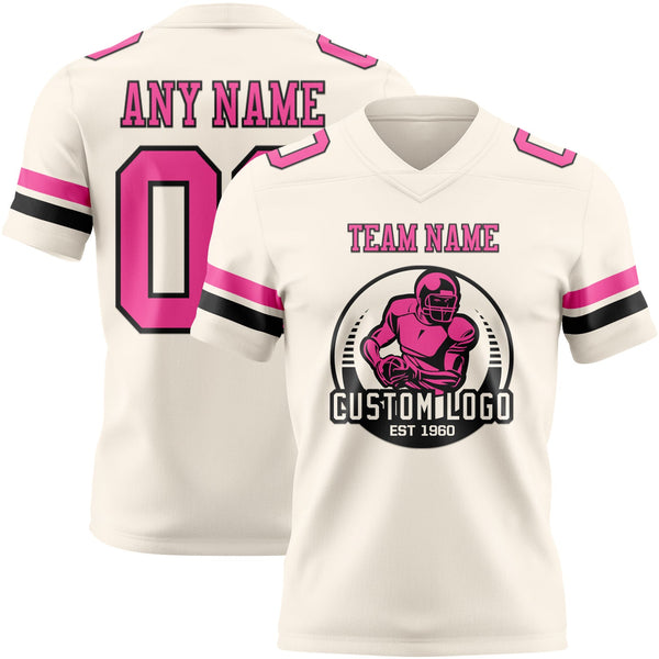 Custom Cream Pink-Black Authentic Football Jersey alternate