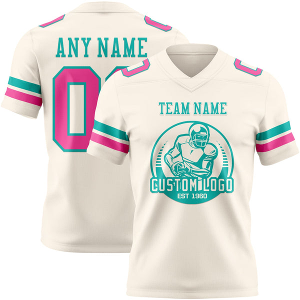 Custom Cream Pink-Aqua Authentic Football Jersey alternate