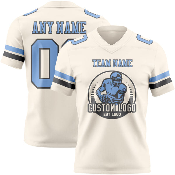 Custom Cream Light Blue-Steel Gray Authentic Football Jersey alternate