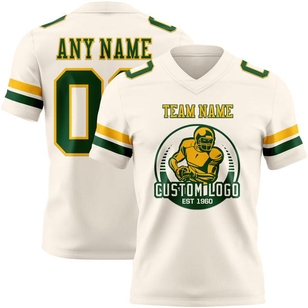 Custom Cream Green-Gold Authentic Football Jersey alternate