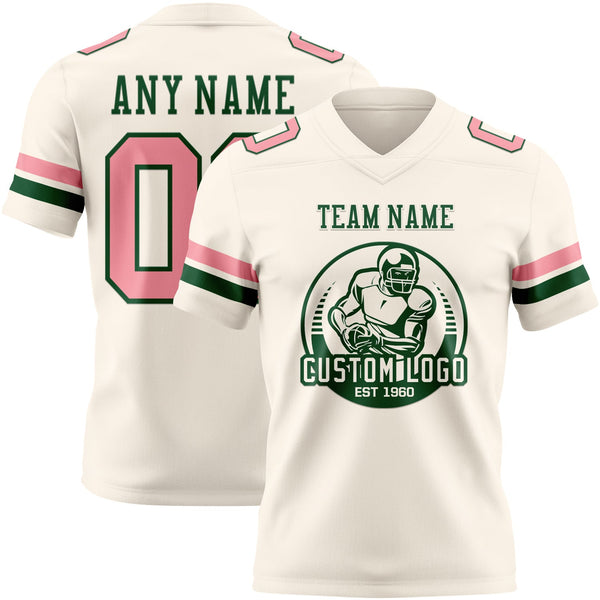 Custom Cream Medium Pink-Green Authentic Football Jersey alternate