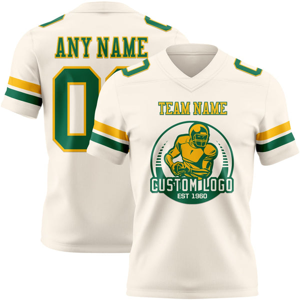 Custom Cream Kelly Green-Gold Authentic Football Jersey alternate