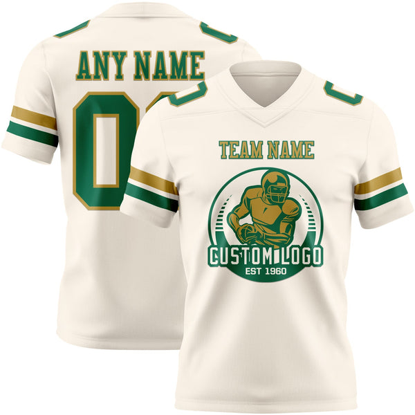 Custom Cream Kelly Green-Old Gold Authentic Football Jersey alternate