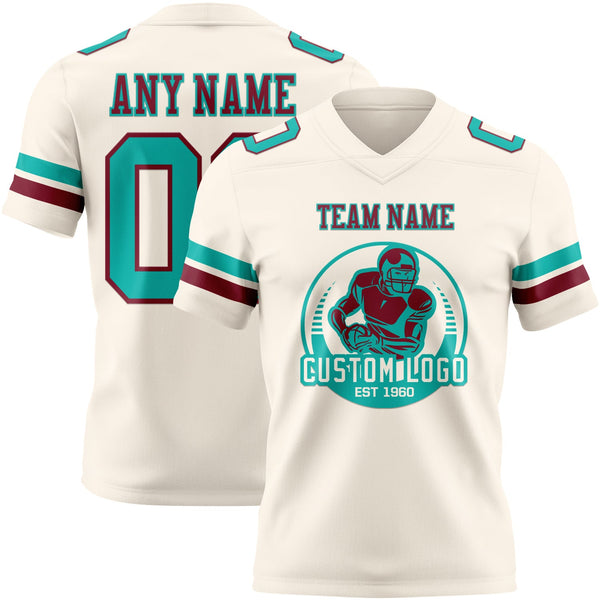 Custom Cream Aqua-Crimson Authentic Football Jersey alternate
