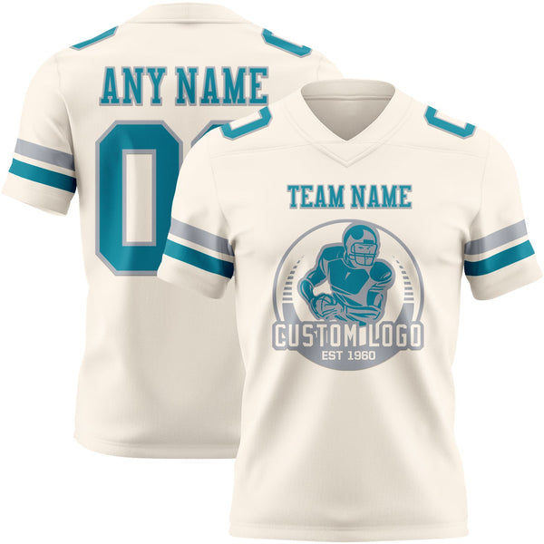 Custom Cream Teal-Gray Authentic Football Jersey alternate