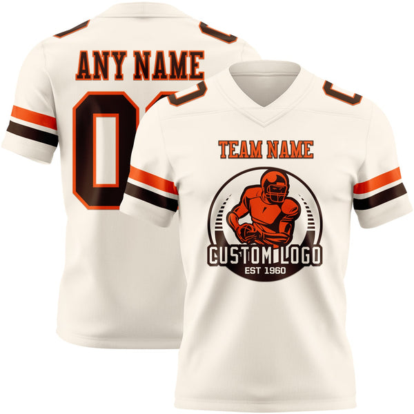 Custom Cream Brown-Orange Authentic Football Jersey alternate