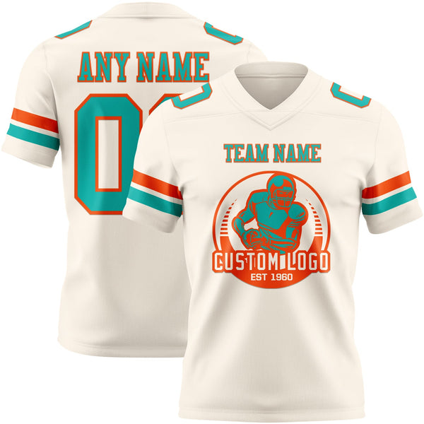 Custom Cream Aqua-Orange Authentic Football Jersey alternate