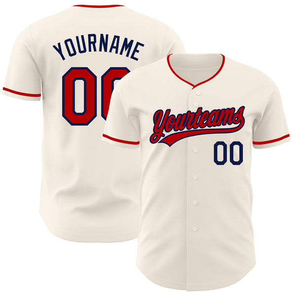 Custom Cream Red-Navy Authentic Baseball Jersey