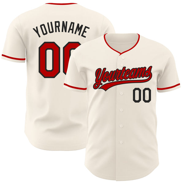 Custom Cream Red-Black Authentic Baseball Jersey
