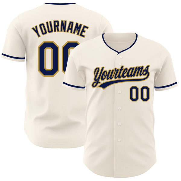 Custom Cream Navy-Old Gold Authentic Baseball Jersey