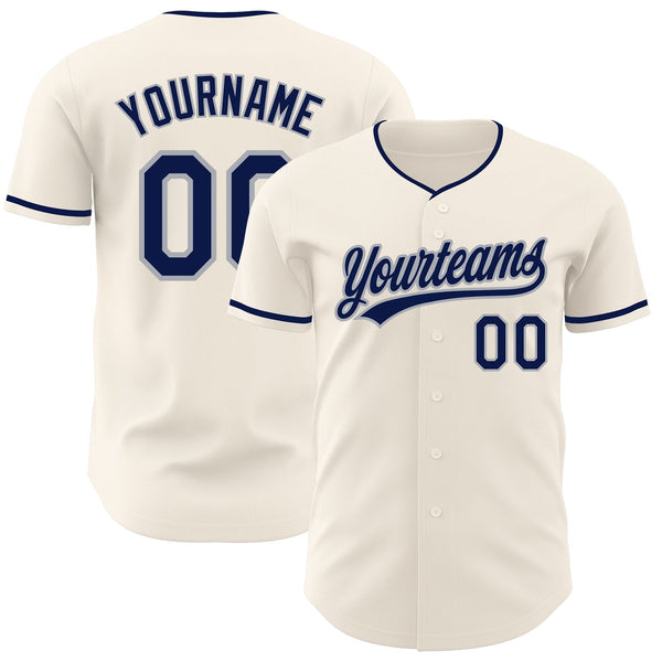 Custom Cream Navy-Gray Authentic Baseball Jersey