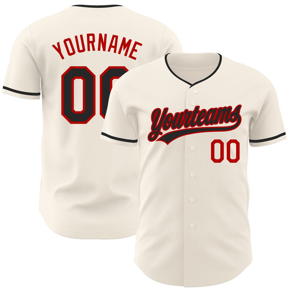 Custom Cream Black-Red Authentic Baseball Jersey
