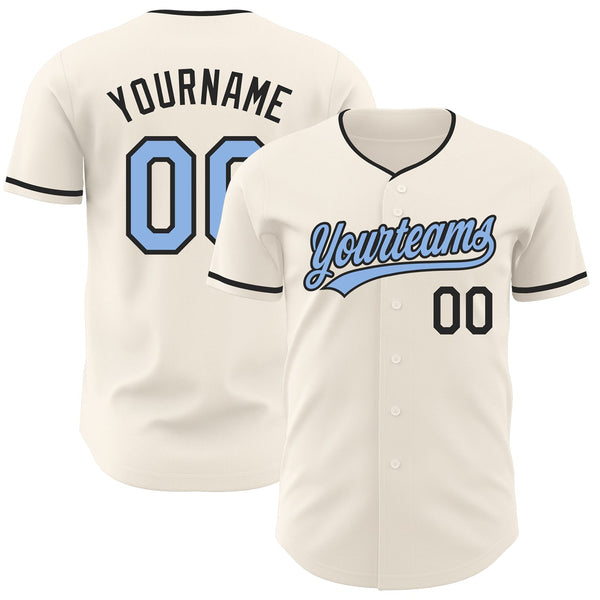 Custom Cream Light Blue-Black Authentic Baseball Jersey