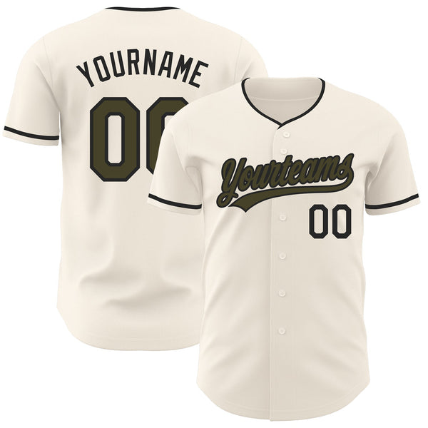 Custom Cream Olive-Black Authentic Baseball Jersey