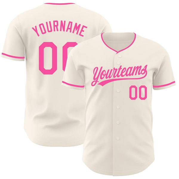 Custom Cream-Pink Authentic Baseball Jersey