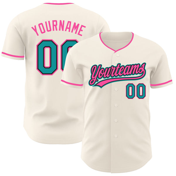 Custom Cream Teal Black-Pink Authentic Baseball Jersey