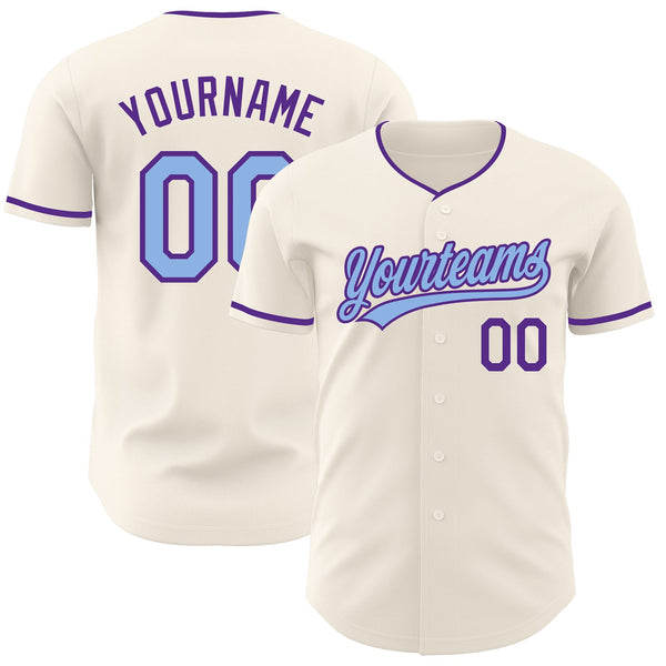 Custom Cream Light Blue-Purple Authentic Baseball Jersey