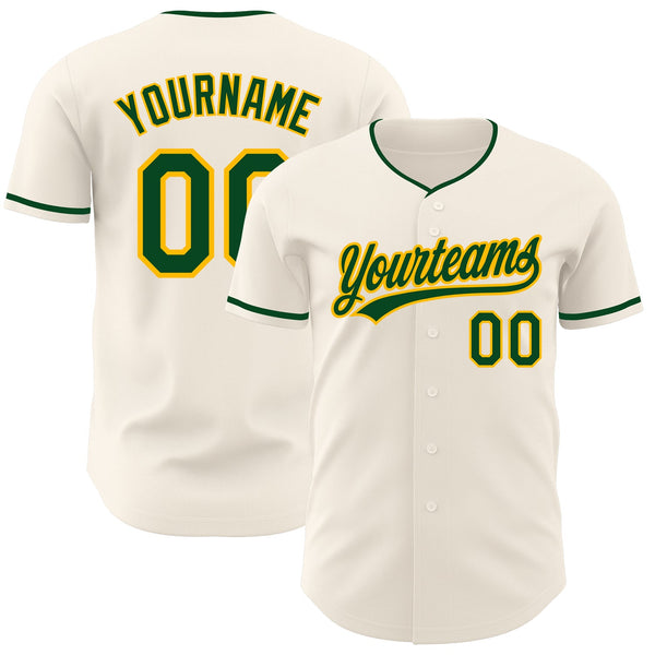 Custom Cream Green-Gold Authentic Baseball Jersey