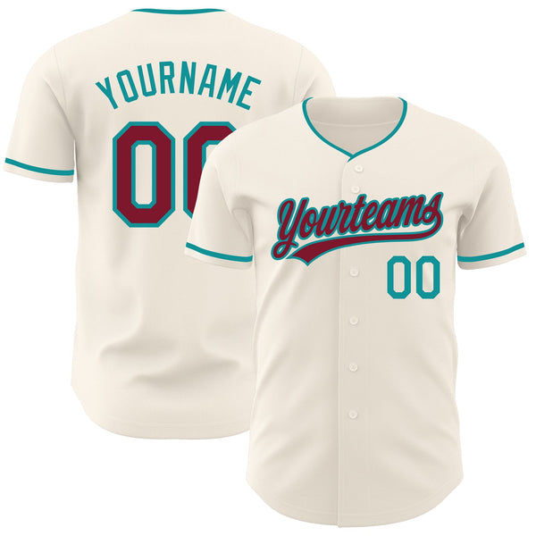 Custom Cream Crimson-Teal Authentic Baseball Jersey