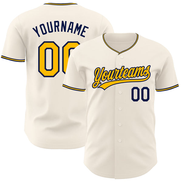 Custom Cream Gold-Navy Authentic Baseball Jersey